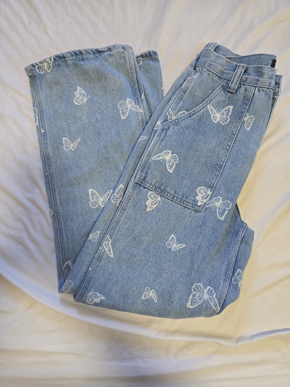 Simple Society Butterfly Print Wide Leg Jeans Size 1/25 Y2K Coquette Denim